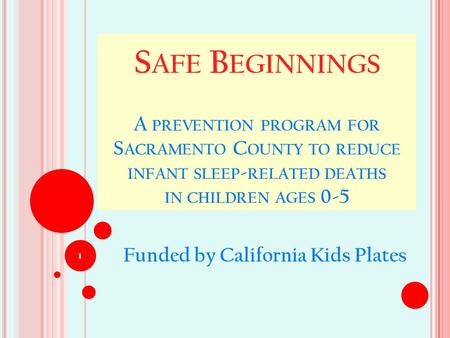 S AFE B EGINNINGS A PREVENTION PROGRAM FOR S ACRAMENTO C OUNTY TO REDUCE INFANT SLEEP - RELATED DEATHS IN CHILDREN AGES 0-5 1 Funded by California Kids.
