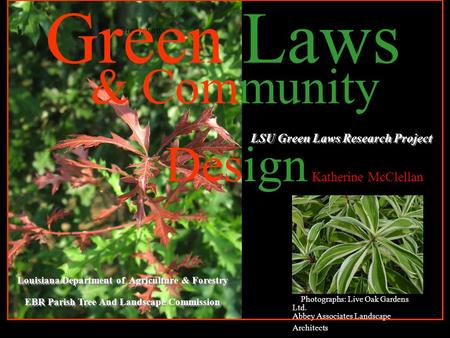 & Community Design LSU Green Laws Research Project Green Laws Louisiana Department of Agriculture & Forestry EBR Parish Tree And Landscape Commission Louisiana.