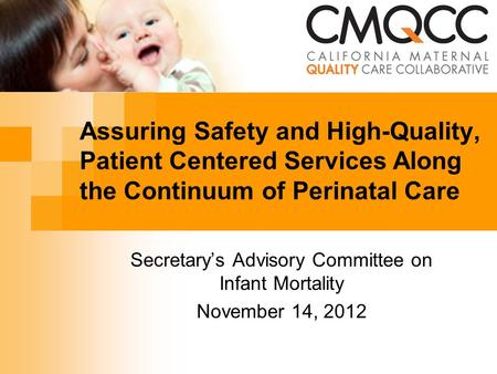 Assuring Safety and High-Quality, Patient Centered Services Along the Continuum of Perinatal Care Secretary’s Advisory Committee on Infant Mortality November.