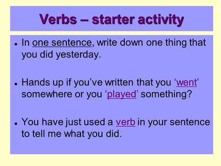 Verbs – starter activity