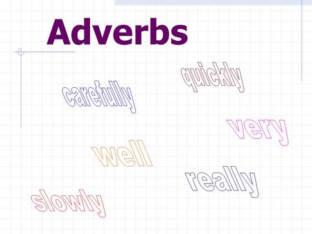 Adverbs What is an adverb? An adverb is a word that modifies a verb, an adjective, or another adverb. An adverb tells how, when, where, or to what extent.
