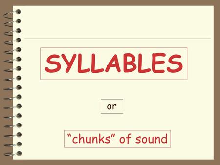 SYLLABLES or “chunks” of sound Remember: 4 Every syllable has one vowel sound. 4 A syllable may or may not contain any consonants. 4 All words have at.