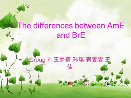 The differences between AmE and BrE Group 7: 王梦倩 孙琪 蒋雯雯 王 佳.