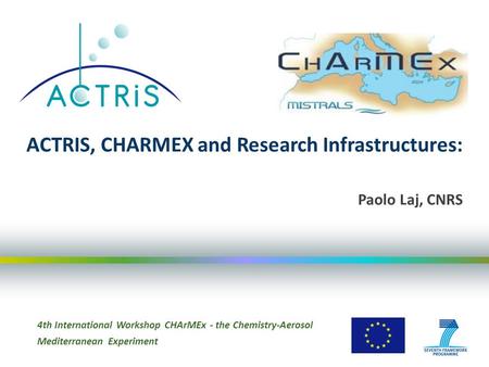 Paolo Laj, CNRS 4th International Workshop CHArMEx - the Chemistry-Aerosol Mediterranean Experiment ACTRIS, CHARMEX and Research Infrastructures: