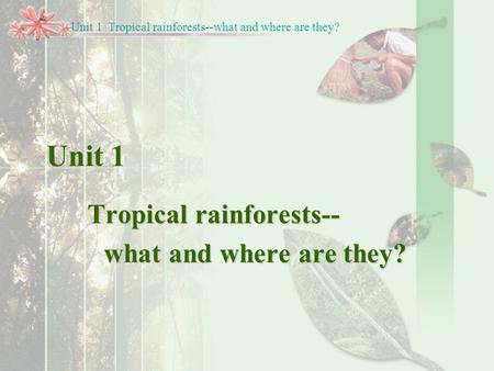 Unit 1 Tropical rainforests-- what and where are they? Unit 1 Tropical rainforests--what and where are they?