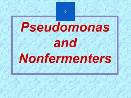Pseudomonas and Nonfermenters D.  Opportunistic Pathogens of Plants, Animals, and Humans  Many Taxonomic Changes in Last Decade  Clinically Important.