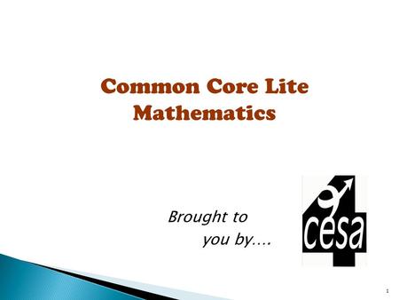 1 Common Core Lite Mathematics Brought to you by….
