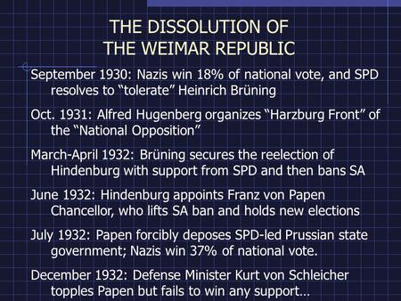 THE DISSOLUTION OF THE WEIMAR REPUBLIC