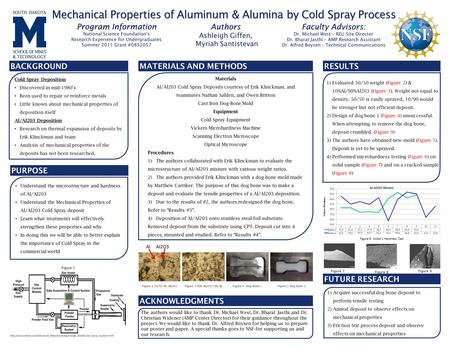 Mechanical Properties of Aluminum & Alumina by Cold Spray Process BACKGROUND PURPOSE MATERIALS AND METHODSRESULTS FUTURE RESEARCH ACKNOWLEDGMENTS Al Al2O3.
