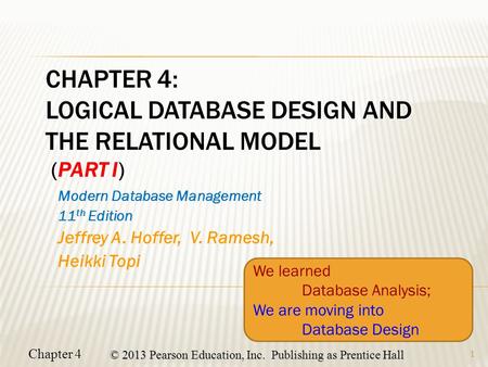 Chapter 4: Logical Database Design and the Relational Model (Part I)