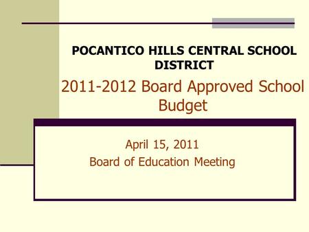 Board Approved School Budget