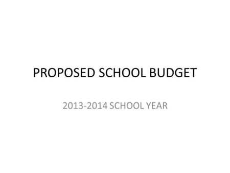PROPOSED SCHOOL BUDGET 2013-2014 SCHOOL YEAR. BUDGET SUMMARY GENERAL FUND2012-20132013-2014Increase/Decrease WITHDRAW CAP RESERVE$150,000$275,000$125,000.