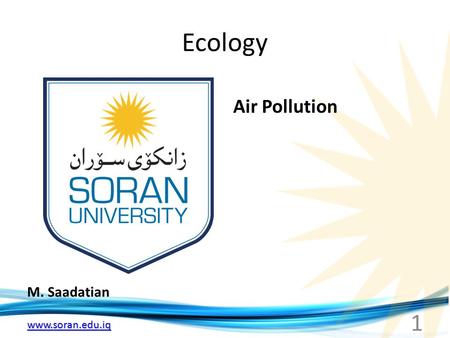 Www.soran.edu.iq Ecology M. Saadatian Air Pollution 1.