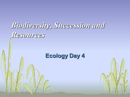 Biodiversity, Succession and Resources Ecology Day 4.