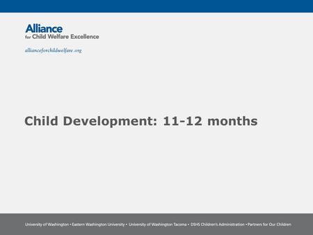 Child Development: 11-12 months. The Power of Partnership The Alliance for Child Welfare Excellence is Washington’s first comprehensive statewide training.