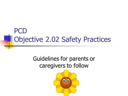 PCD Objective 2.02 Safety Practices Guidelines for parents or caregivers to follow.