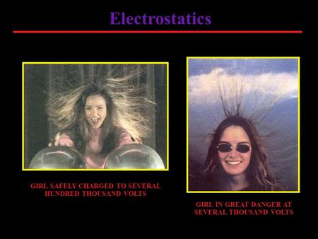 Electrostatics GIRL SAFELY CHARGED TO SEVERAL HUNDRED THOUSAND VOLTS GIRL IN GREAT DANGER AT SEVERAL THOUSAND VOLTS.