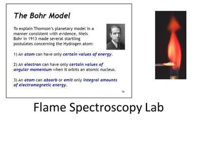 Flame Spectroscopy Lab. Red: Longer WavelengthPurple: Shorter Wavelength The wavelength is the inverse of the frequency of the emitted light Bohr Model.