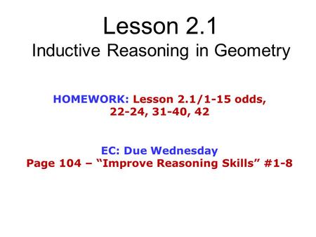 Lesson 2.1 Inductive Reasoning in Geometry