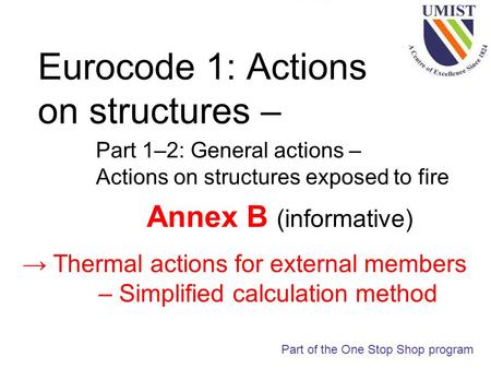 Eurocode 1: Actions on structures – Part 1–2: General actions – Actions on structures exposed to fire Part of the One Stop Shop program Annex B (informative)