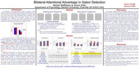 Bilateral Attentional Advantage in Gabor Detection Nestor Matthews & Jenna Kelly Department of Psychology, Denison University, Granville OH 43023 USA In.