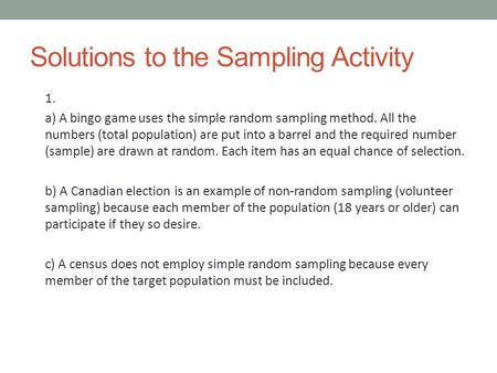 Solutions to the Sampling Activity
