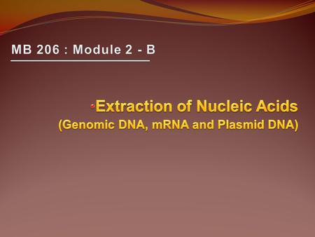 Extraction of Nucleic Acids (Genomic DNA, mRNA and Plasmid DNA)