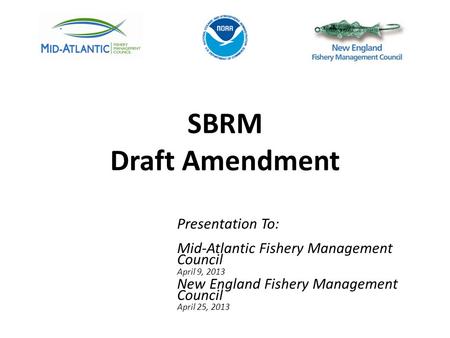 SBRM Draft Amendment Presentation To: Mid-Atlantic Fishery Management Council April 9, 2013 New England Fishery Management Council April 25, 2013.
