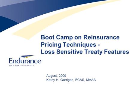 Boot Camp on Reinsurance Pricing Techniques - Loss Sensitive Treaty Features August, 2009 Kathy H. Garrigan, FCAS, MAAA.