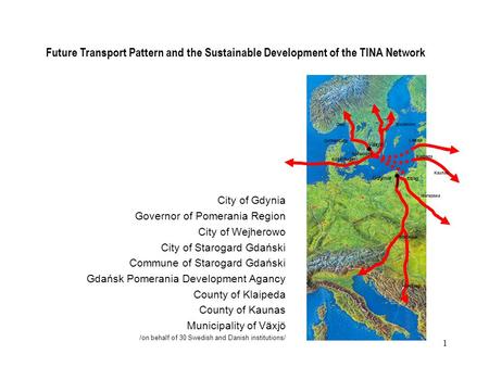 1 Future Transport Pattern and the Sustainable Development of the TINA Network City of Gdynia Governor of Pomerania Region City of Wejherowo City of Starogard.