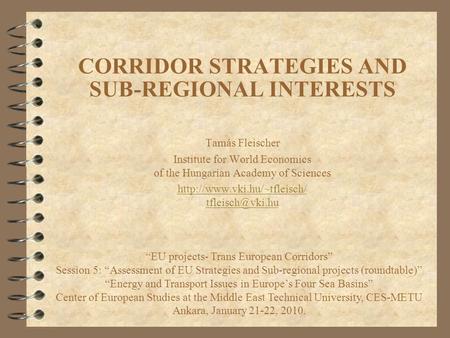 CORRIDOR STRATEGIES AND SUB-REGIONAL INTERESTS Tamás Fleischer Institute for World Economics of the Hungarian Academy of Sciences