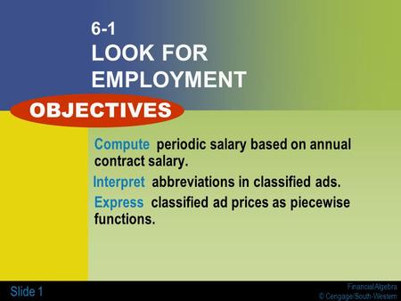 OBJECTIVES 6-1 LOOK FOR EMPLOYMENT
