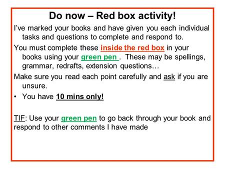 Do now – Red box activity!