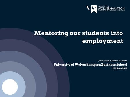 Mentoring our students into employment Jenni Jones & Elaine Kirkham University of Wolverhampton Business School 27 th June 2012.