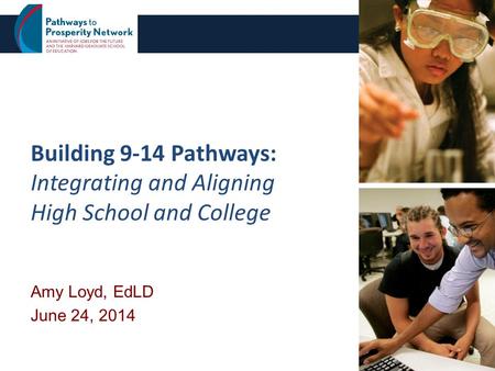 Building 9-14 Pathways: Integrating and Aligning High School and College Amy Loyd, EdLD June 24, 2014 1.