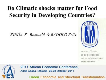 Do Climatic shocks matter for Food Security in Developing Countries? KINDA S Romuald & BADOLO Felix.