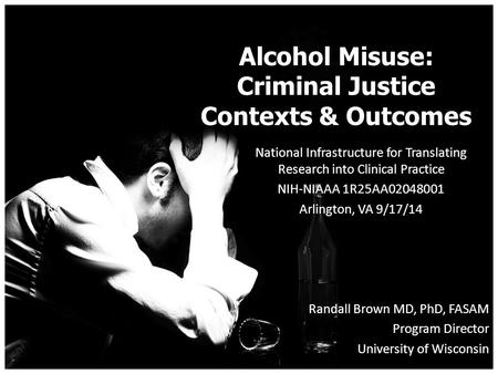 Alcohol Misuse: Criminal Justice Contexts & Outcomes National Infrastructure for Translating Research into Clinical Practice NIH-NIAAA 1R25AA02048001 Arlington,