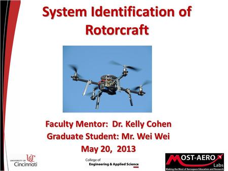 System Identification of Rotorcraft Faculty Mentor: Dr. Kelly Cohen Graduate Student: Mr. Wei Wei May 20, 2013.