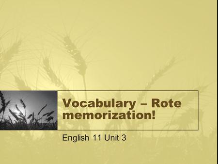Vocabulary – Rote memorization! English 11 Unit 3.