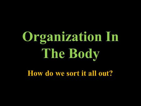 Organization In The Body How do we sort it all out?