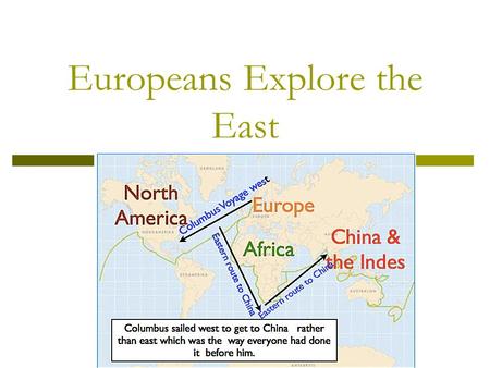 Europeans Explore the East. I. Gold, God, & Glory  Before 1400s = Euros. (little outside contact)  Motivating factors of exploration?