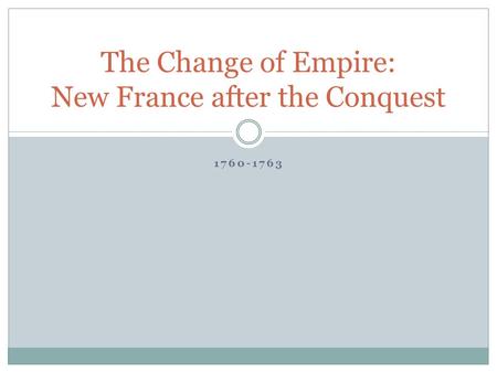 The Change of Empire: New France after the Conquest