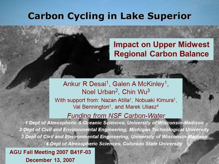 Ankur R Desai, UW-Madison AGU Fall 2007 B41F-03  Impact on Upper Midwest Regional Carbon Balance.