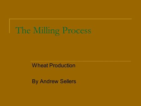 The Milling Process Wheat Production By Andrew Sellers.