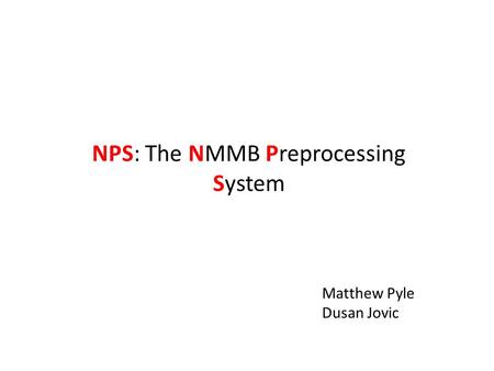 NPS: The NMMB Preprocessing System Matthew Pyle Dusan Jovic.