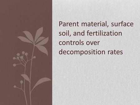 Parent material, surface soil, and fertilization controls over decomposition rates.