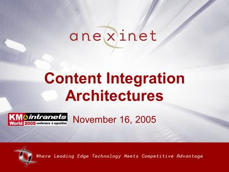 Content Integration Architectures November 16, 2005.