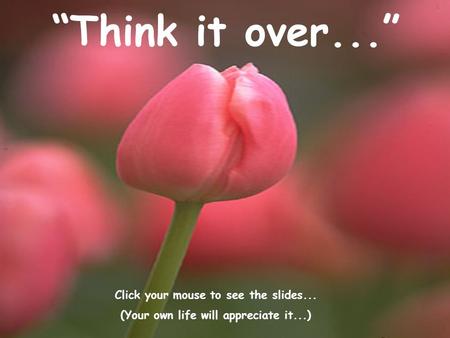 “Think it over...” Click your mouse to see the slides... (Your own life will appreciate it...)