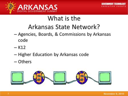 What is the Arkansas State Network? – Agencies, Boards, & Commissions by Arkansas code – K12 – Higher Education by Arkansas code – Others 1.