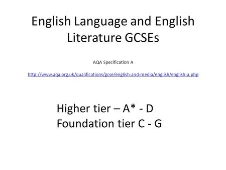 English Language and English Literature GCSEs  AQA Specification A
